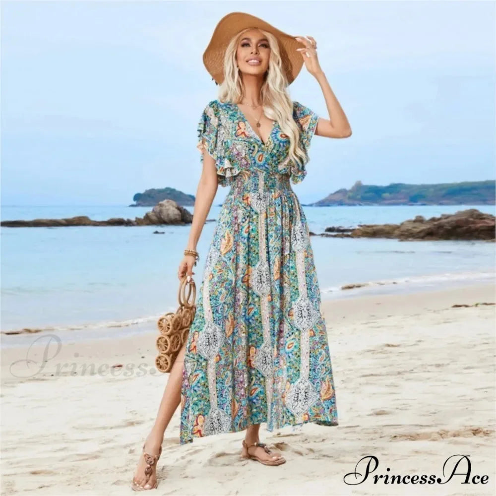 Antique Tie Up Flowery Seaside Dress