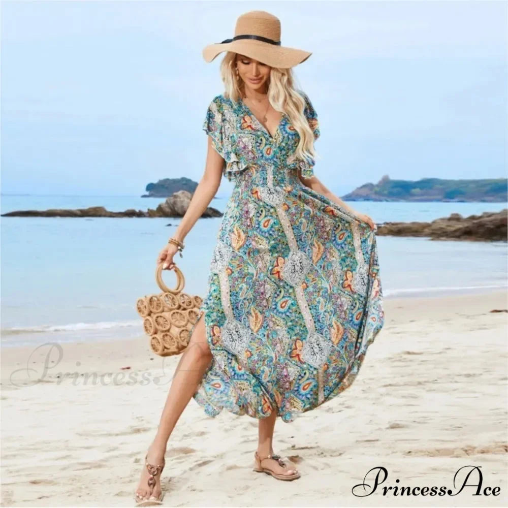 Antique Tie Up Flowery Seaside Dress