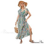 Antique Tie Up Flowery Seaside Dress