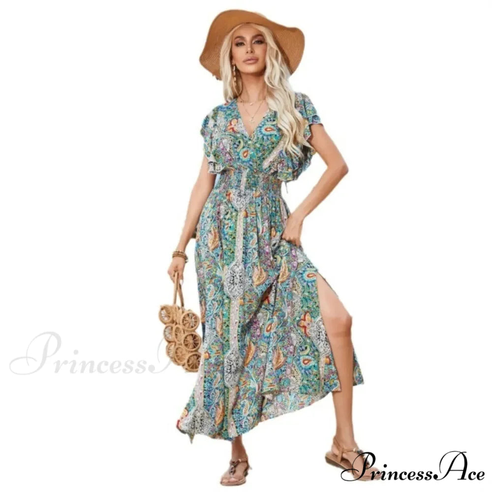 Antique Tie Up Flowery Seaside Dress