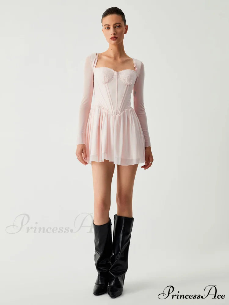 Aphrodite Mesh Bustier Corset Modern Long Sleeve Short Dress