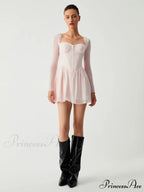 Aphrodite Mesh Bustier Corset Modern Long Sleeve Short Dress