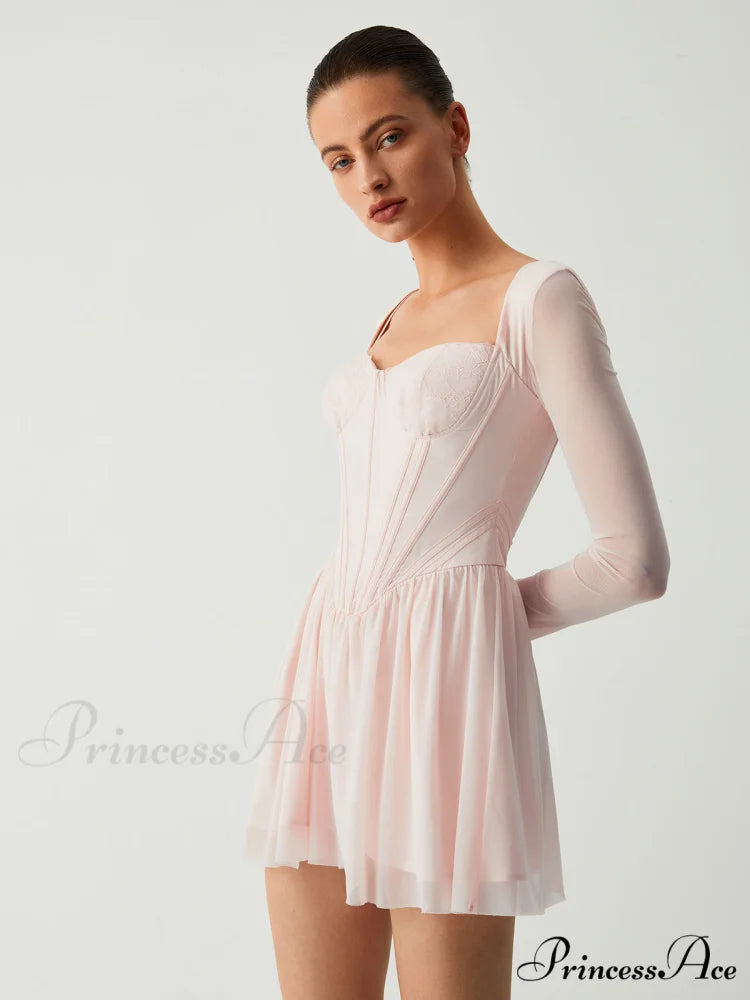 Aphrodite Mesh Bustier Corset Modern Long Sleeve Short Dress