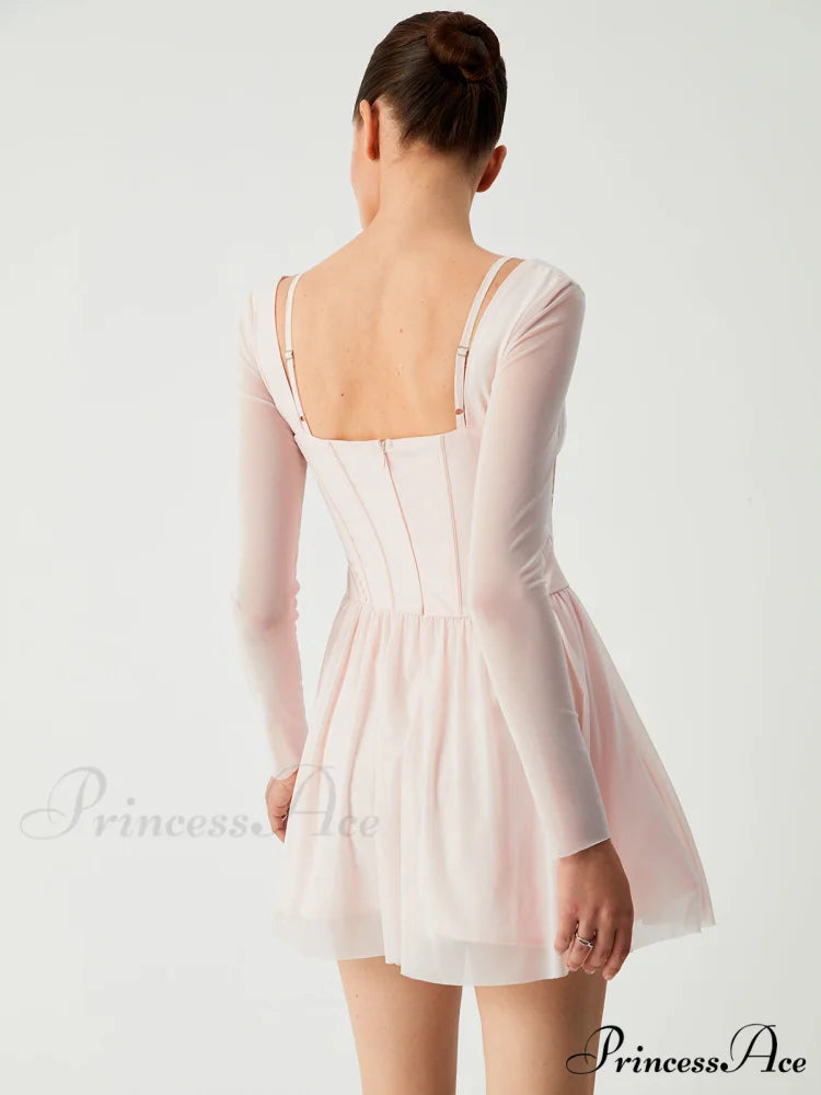 Aphrodite Mesh Bustier Corset Modern Long Sleeve Short Dress