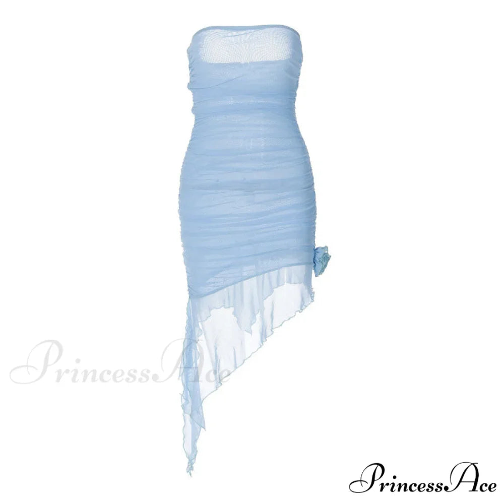 Appliqu锟斤拷锟?Detail Ruched Mesh Strapless Classic Bodycon Mini Dress