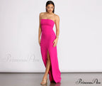 April Front Slit Charming Strapless Crepe Dress