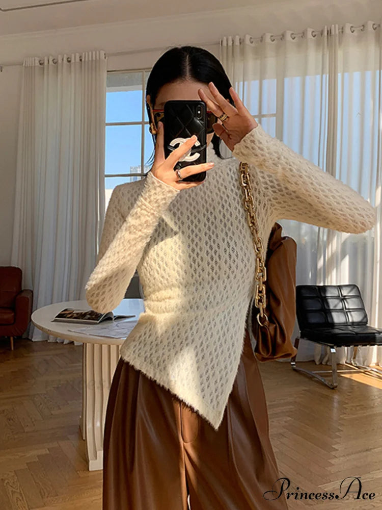 Argyle Asymmetric Graceful Mock Neck Blouse