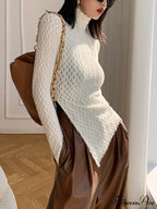 Argyle Asymmetric Graceful Mock Neck Blouse