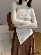 Argyle Asymmetric Graceful Mock Neck Blouse