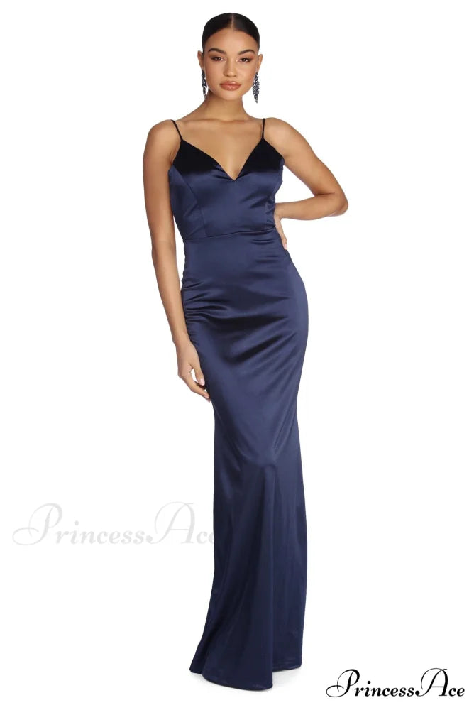 Aria Formal Stylish Satin Ruched Dress