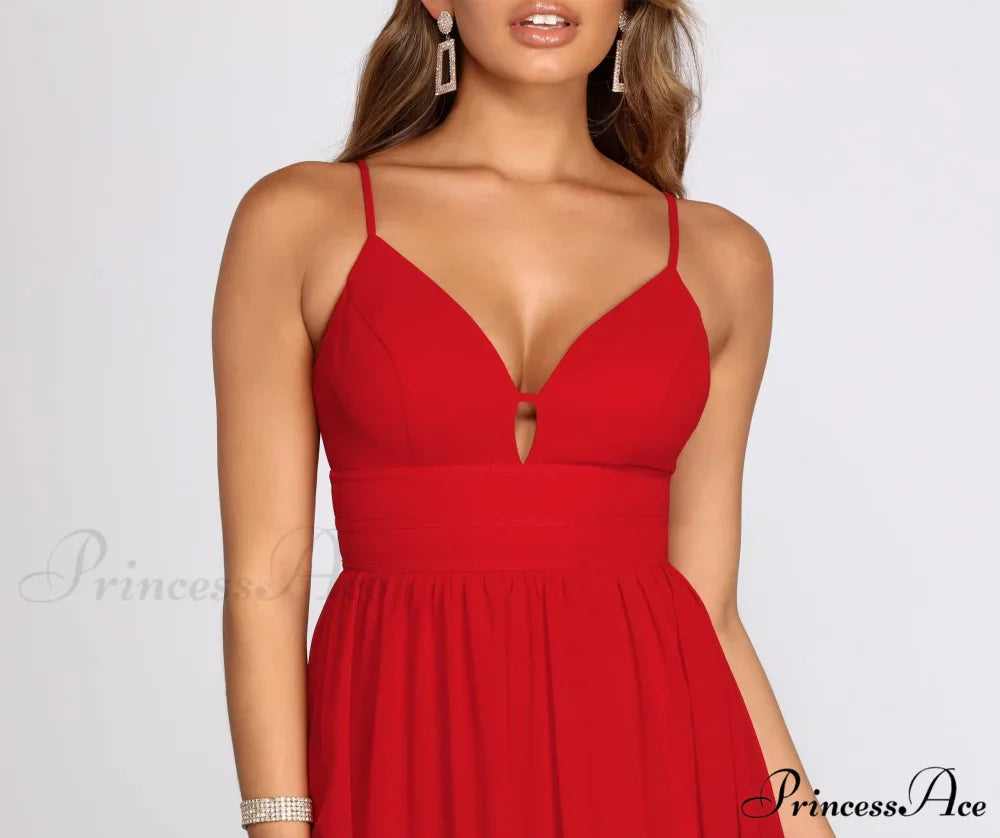 Arlyn Chiffon Deep Charming V A Line Dress