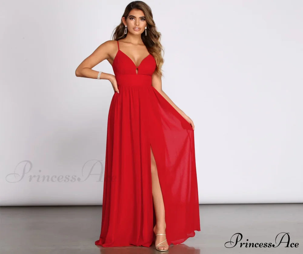 Arlyn Chiffon Deep Charming V A Line Dress