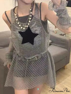 Arm Gloves Cold Shoulder Modern Star Black Crop Top