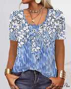 Arm Patterned U-Neck Brief Button Blouse