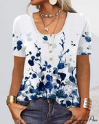 Arm Patterned U-Neck Brief Button Blouse