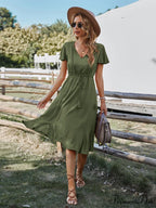 Arm Women for Gown Size Woven V-neck A-line Swing Brief Large