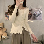 Artistic Irregular Frills Knit Crop Solid Extended Sleeve Knit Top
