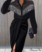 asual V-neck Lace Long Sleeve Elegant Party Dress