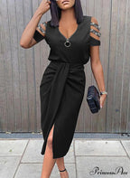 asual V-neck Lace Long Sleeve Elegant Party Dress