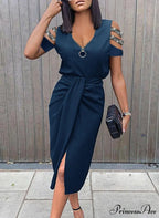 asual V-neck Lace Long Sleeve Elegant Party Dress