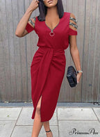 asual V-neck Lace Long Sleeve Elegant Party Dress