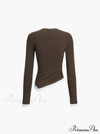 Asymmetric Hem Contrast Trendy Trim Long Sleeve Shirt