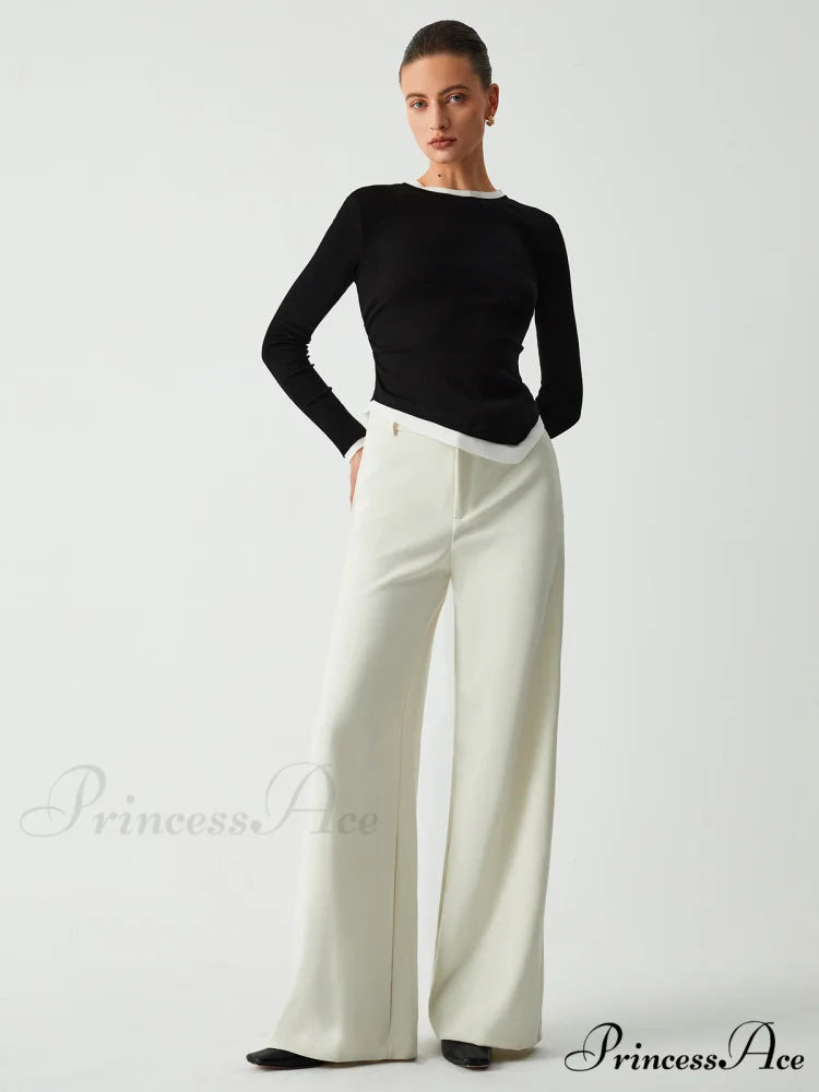 Asymmetric Hem Contrast Trendy Trim Long Sleeve Shirt