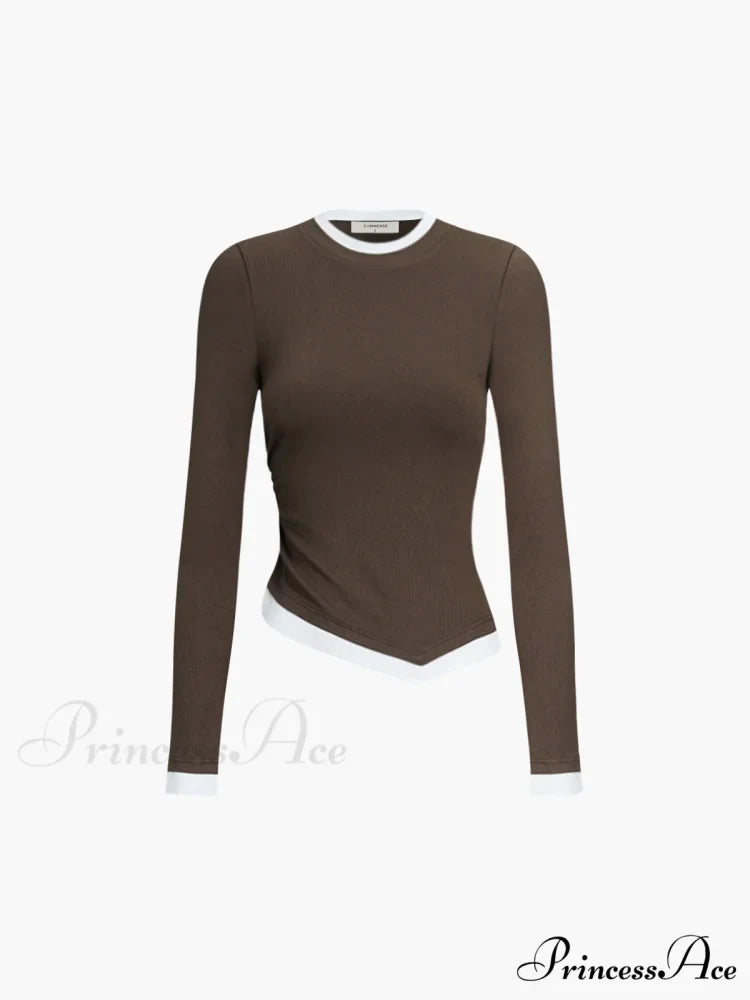 Asymmetric Hem Contrast Trendy Trim Long Sleeve Shirt