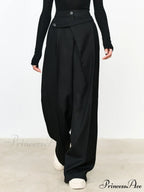 Asymmetric Layer Button Trendy Straight Leg Dress Pants