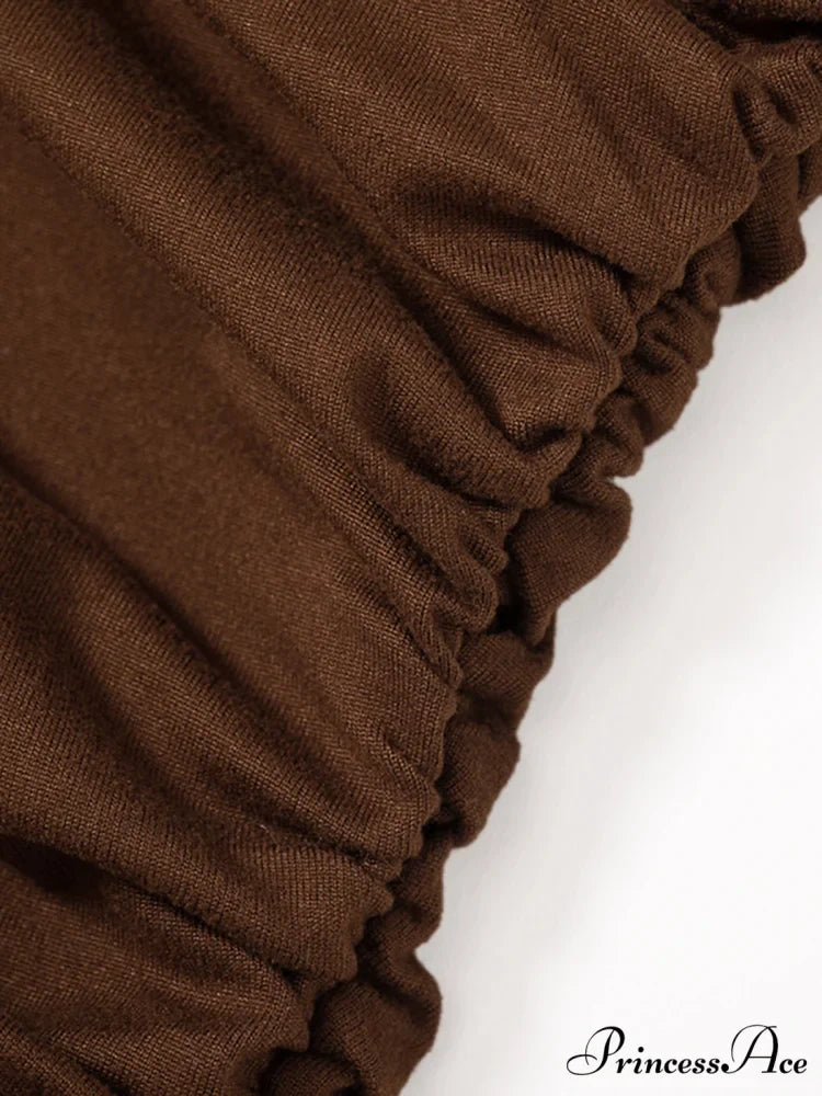 Asymmetric Neckline Ruched Trendy Long Sleeve Shirt