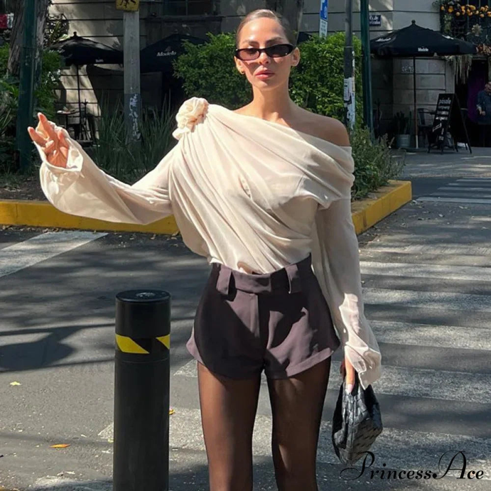Asymmetric One Graceful Shoulder Off Blouse