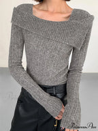 Asymmetric Overfold Square Neck Modern Long Sleeve Knit Top