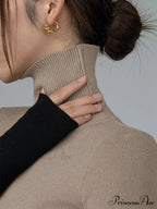 Asymmetric Patchwork Long Sleeve Modern Mock Neck Knit Top