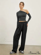 Asymmetric Sleeve Graceful Ruched Crop Shirt
