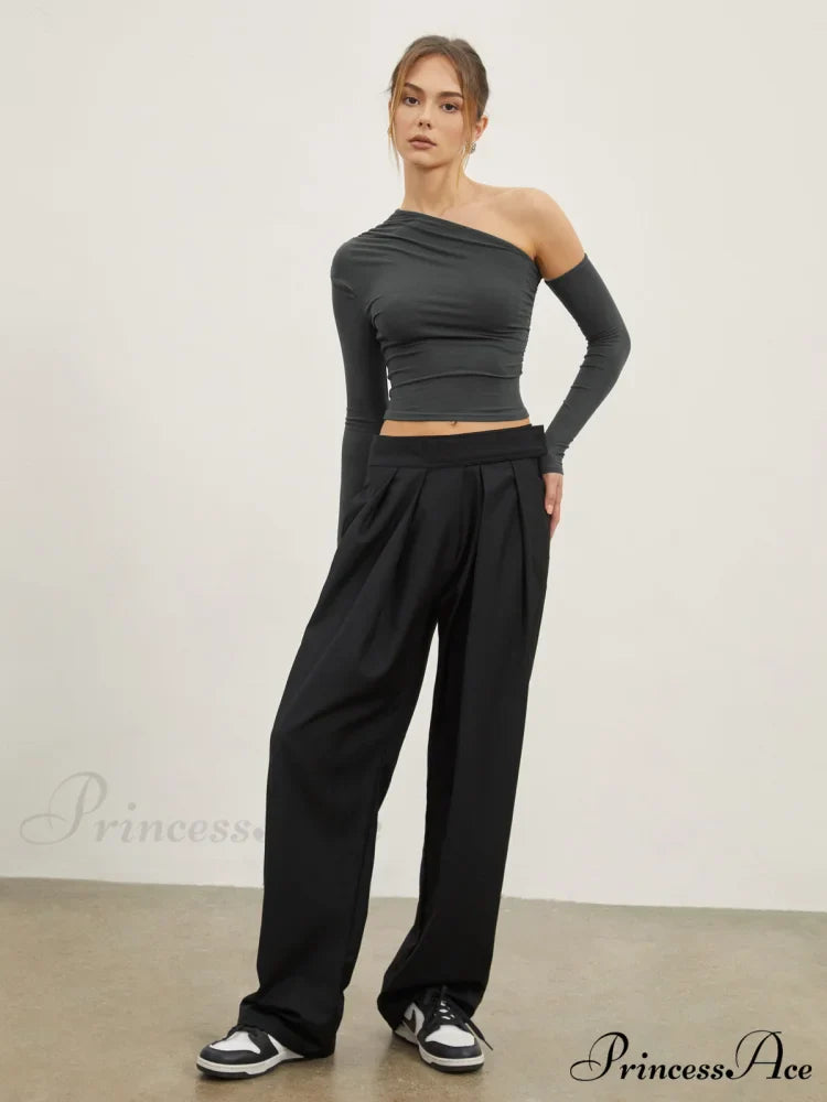 Asymmetric Sleeve Graceful Ruched Crop Shirt