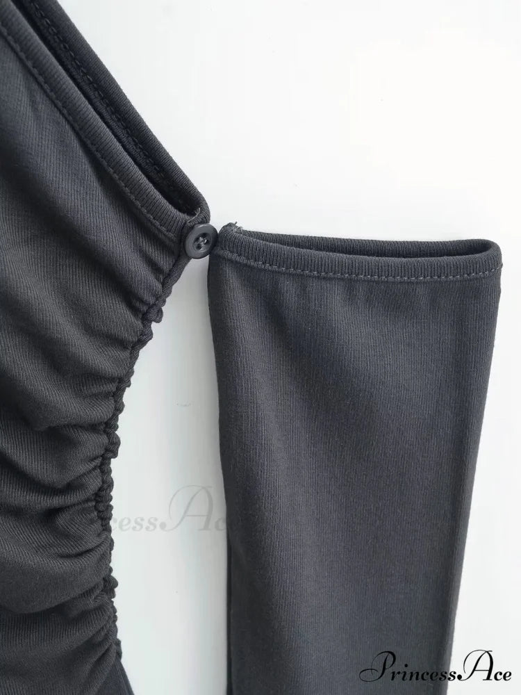 Asymmetric Sleeve Graceful Ruched Crop Shirt