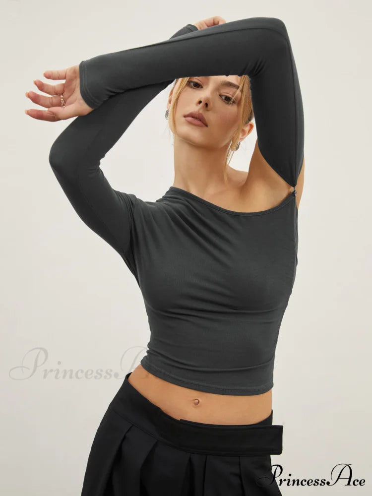 Asymmetric Sleeve Graceful Ruched Crop Shirt