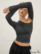 Asymmetric Sleeve Graceful Ruched Crop Shirt