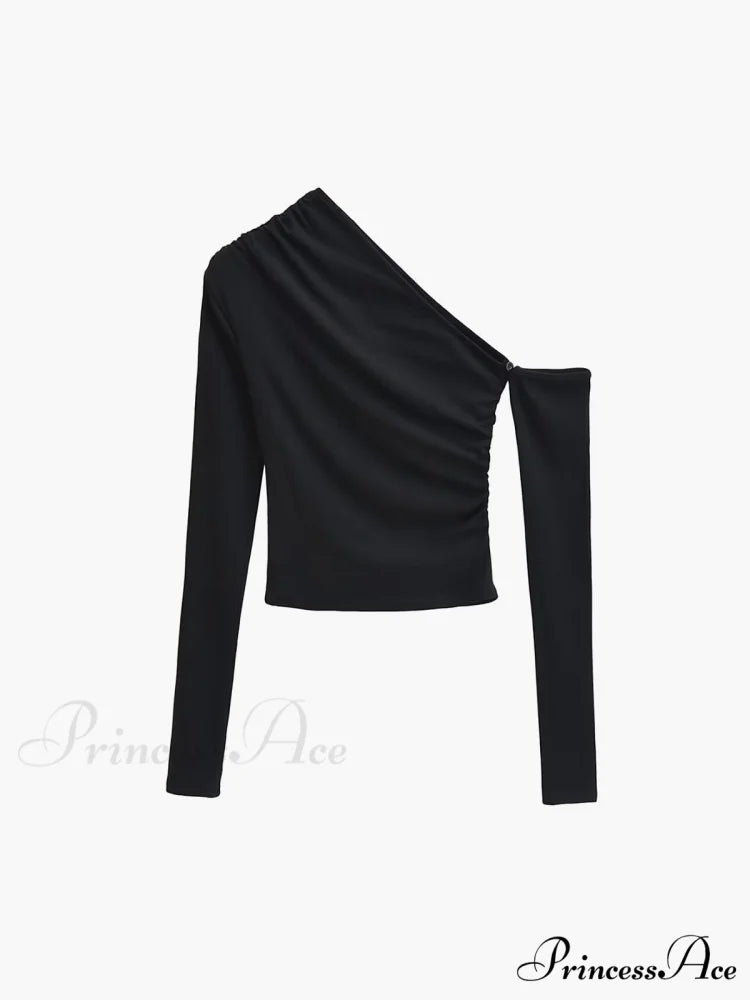 Asymmetric Sleeve Graceful Ruched Crop Shirt