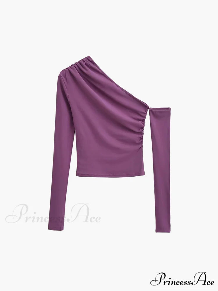 Asymmetric Sleeve Graceful Ruched Crop Shirt
