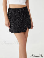 Asymmetric Split Graceful Sequin Mini Skirt