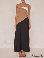 Asymmetrical Color-Blocked Stylish Maxi Dress