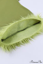 Asymmetrical Fuzzy Hem Mini Dress