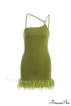 Asymmetrical Fuzzy Hem Mini Dress