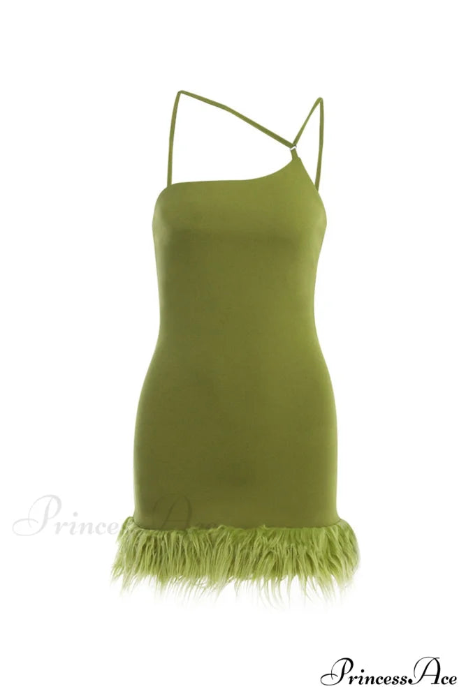 Asymmetrical Fuzzy Hem Mini Dress
