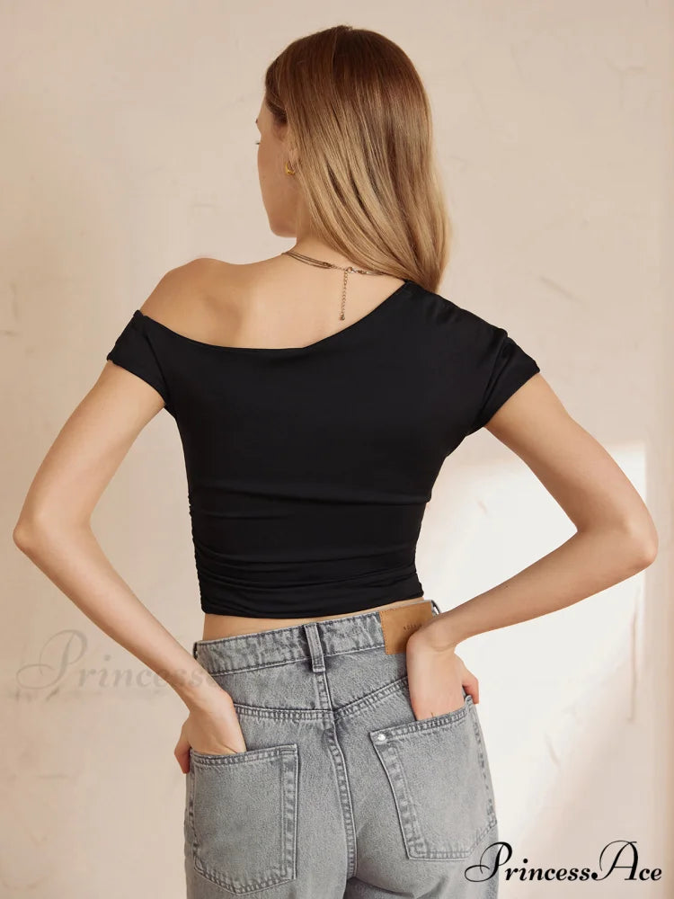Asymmetrical Neck Graceful Crop Top