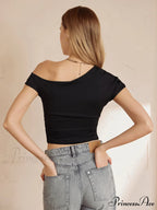 Asymmetrical Neck Graceful Crop Top