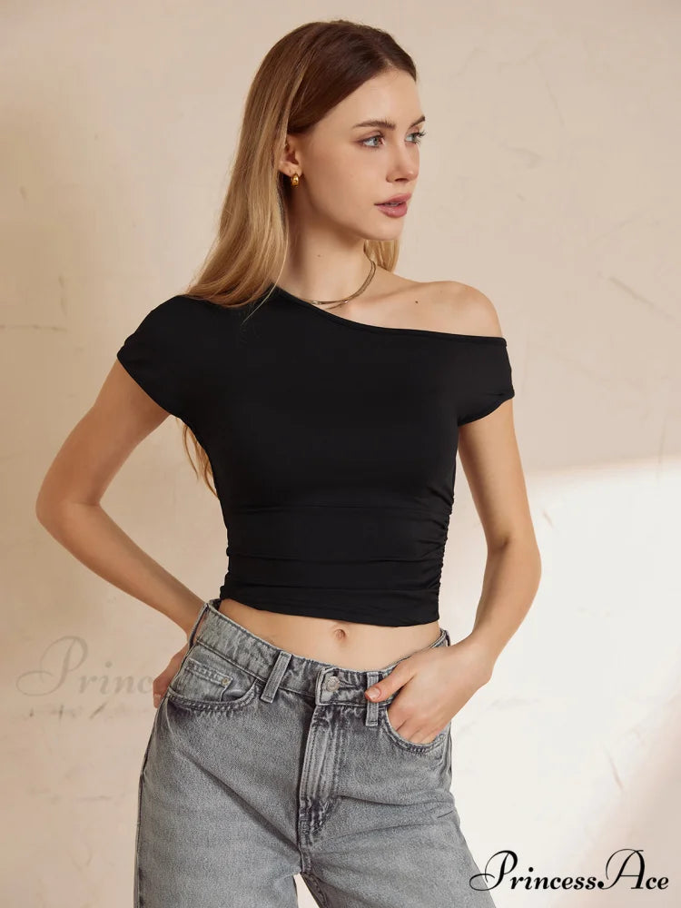 Asymmetrical Neck Graceful Crop Top