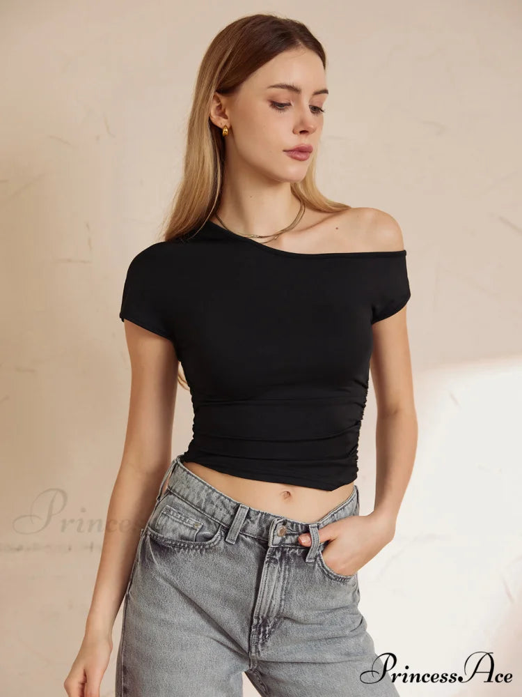 Asymmetrical Neck Graceful Crop Top