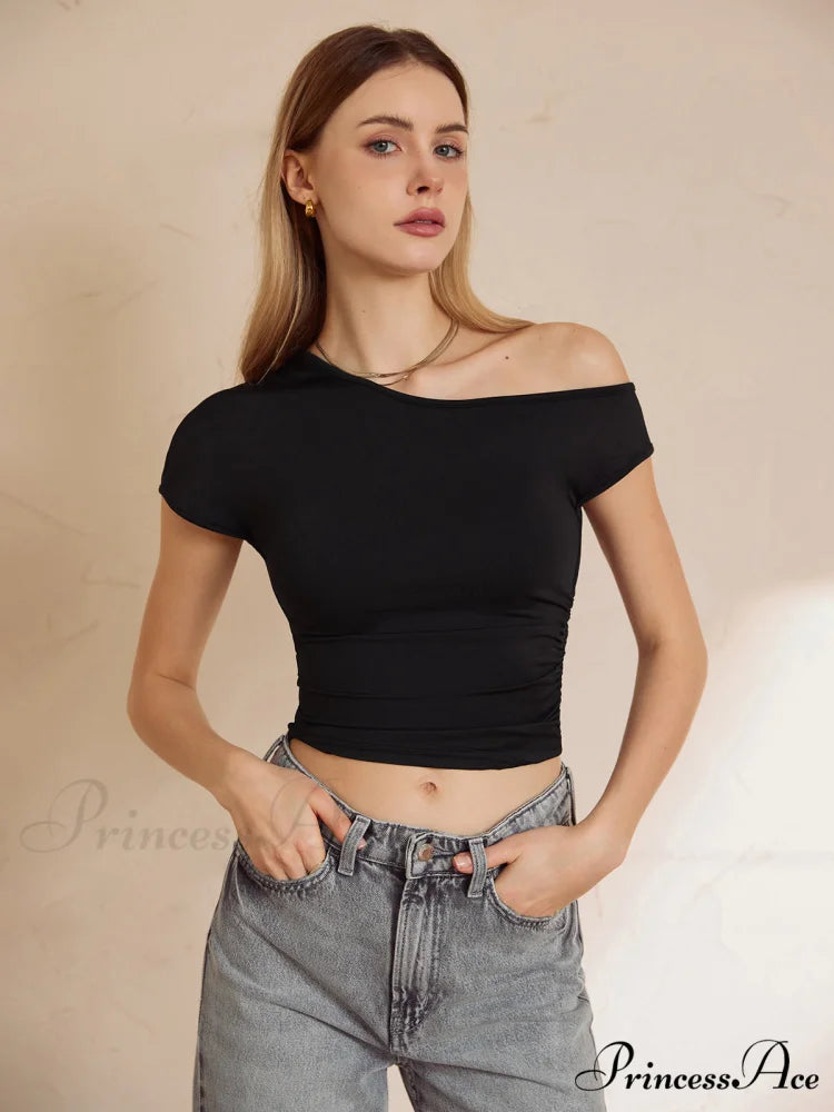 Asymmetrical Neck Graceful Crop Top